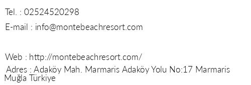 Marmaris Monte Beach Resort telefon numaralar, faks, e-mail, posta adresi ve iletiim bilgileri